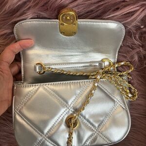 Silver Quilted Crossbody Bags